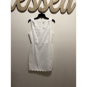 J.Crew White Scalloped Sleeveless Mini Dress Size 6 Textured Sheath Bridal